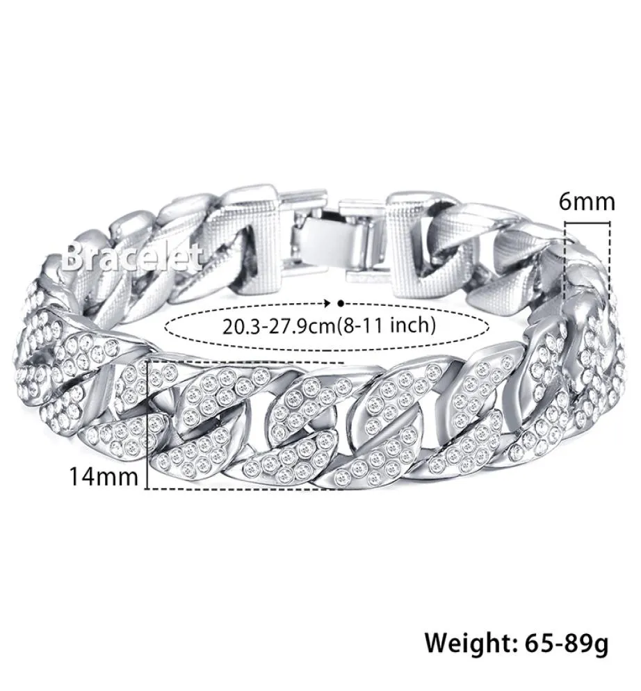 14mm Hip Hop Miami gourmette Bracelet cubain pour hommes or argent glacé pavé strass rappeur grand Bracelet bijoux 811inch8760690