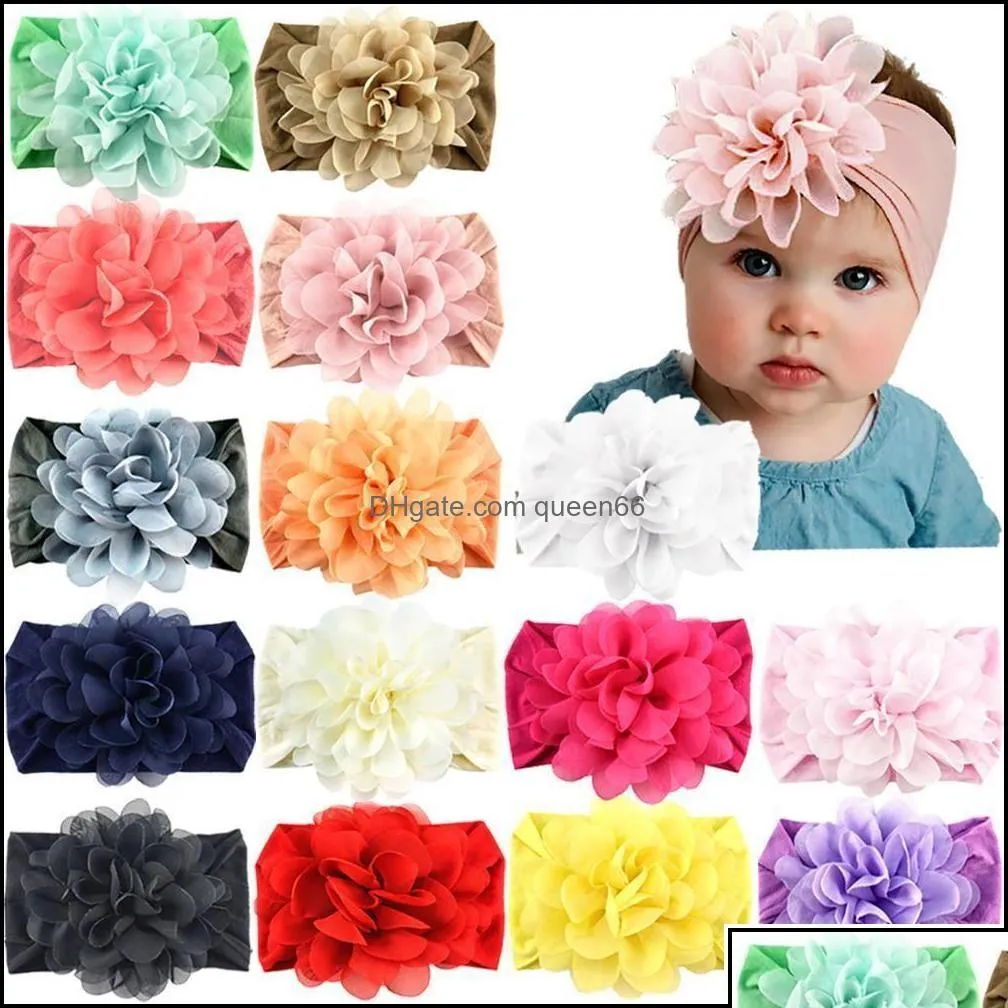 Fasce per capelli Fasce per capelli Fasce per capelli in nylon Avvolgimenti per capelli Grandi elastici in chiffon di fiori per neonate Nate per neonati Bambini Consegna a goccia Jewe Dhbp8