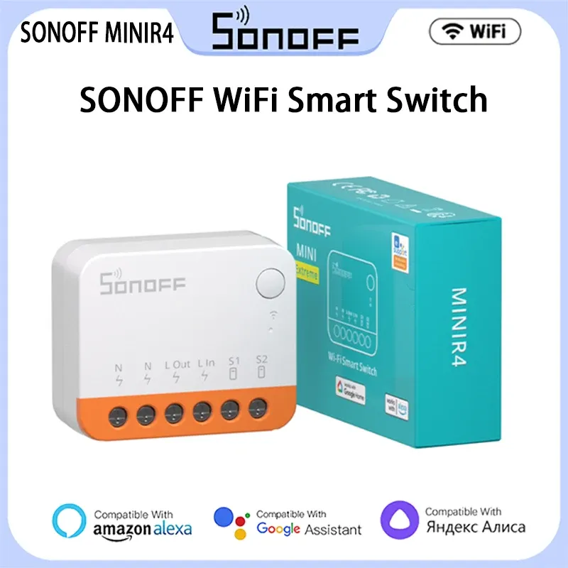 Contrôle SONOFF MINIR4 WiFi commutateur intelligent contrôle 2 voies Mini relais de maison intelligente extrême prise en charge R5 SMATE voix pour Alexa Alice Google Home