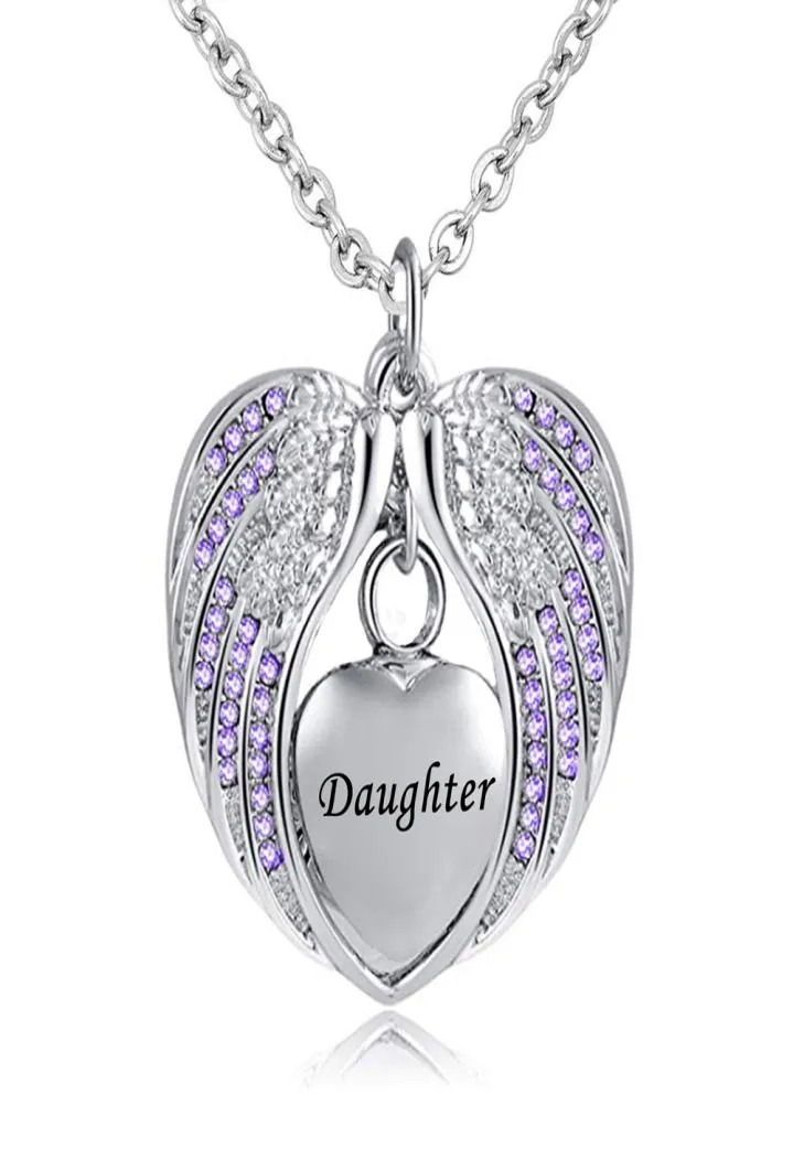 Pendentif à breloque en pierre de naissance, collier d'urne commémorative en acier inoxydable, étanche, aile d'ange, souvenir, bijoux de crémation pour fille 4760271