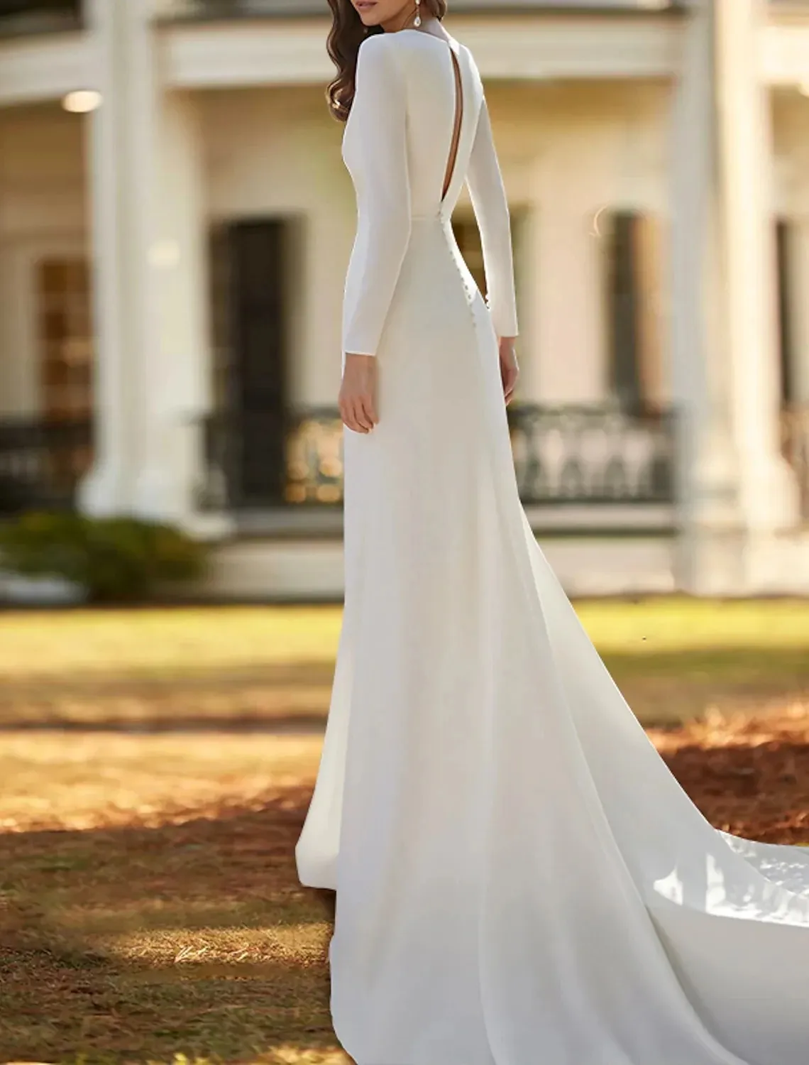 knee length dresses for ladies Casual Vintage Silk Wedding Dress with Long Sleeve