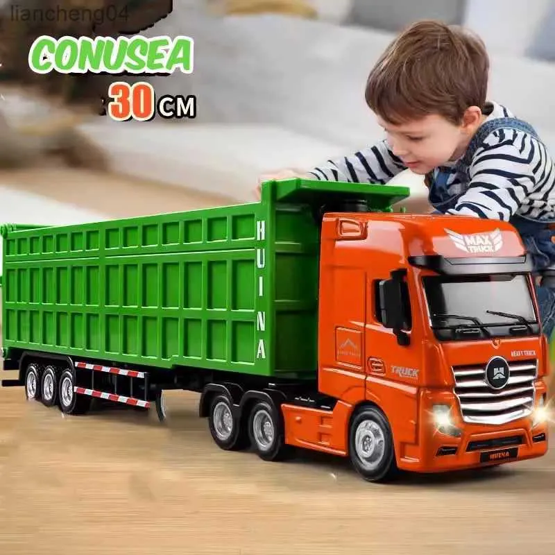 Diecast Model Cars Huina 1/50 Skala Dump Truck Dump Tank Truck Diecast Alloy Trucks Model Engineering Car Miniature Cars Children Toys For Boys Kid