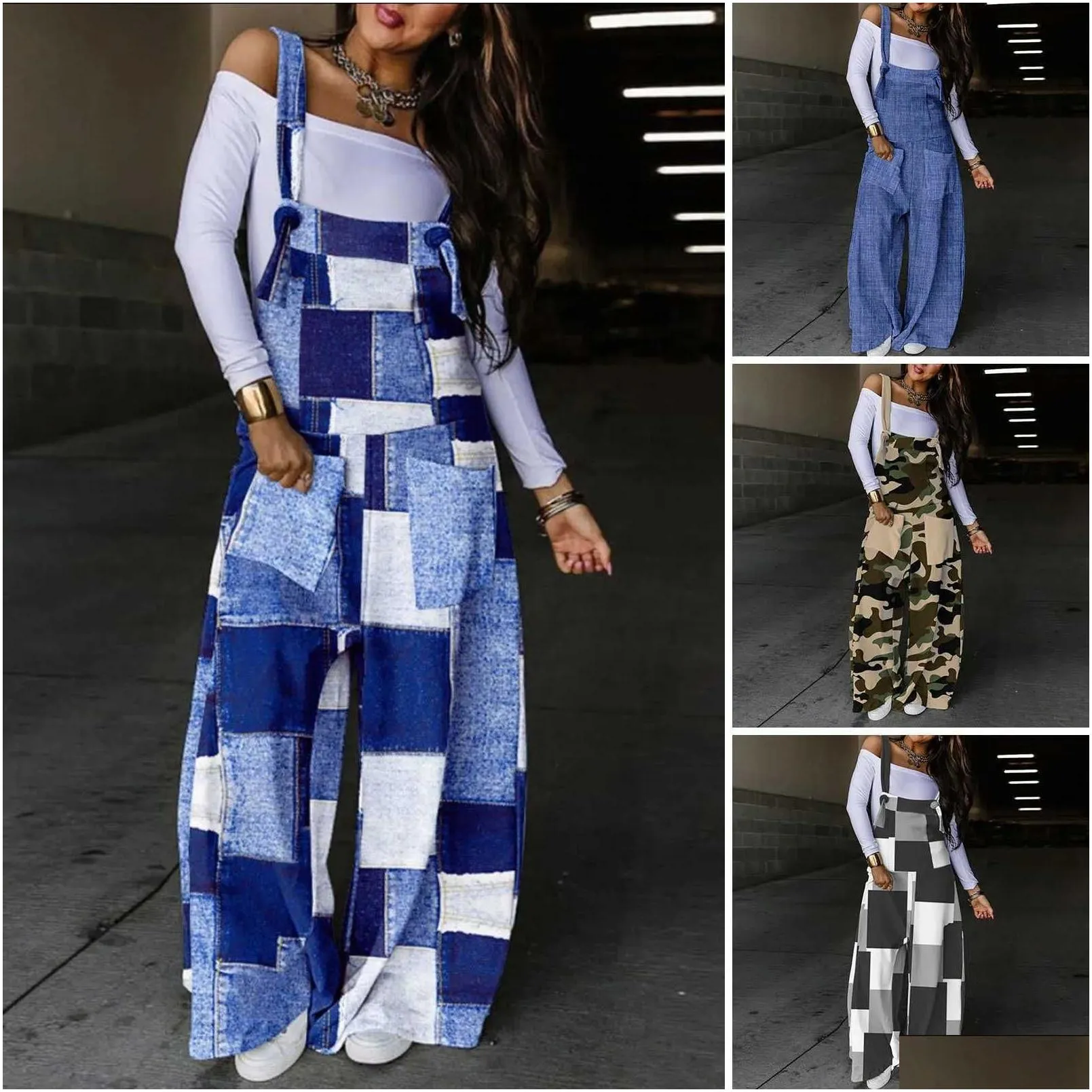 womens two piece pants women summer loose thin jumpsuits harem pants wide leg pants sleeveless pockets bib jumpsuit siamese trousers large size s-5xl