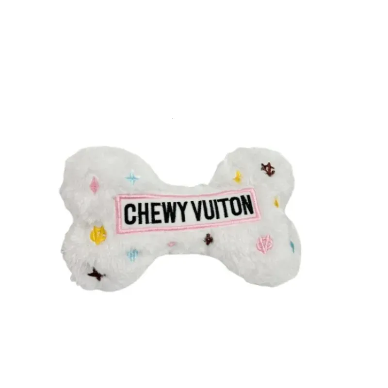 Luxury Fancy Pet Toy Bone Shaped Chew Interactive Dog Supplies Squeaker Squeaky Plush Molar Small Dogs Cats Product 240220