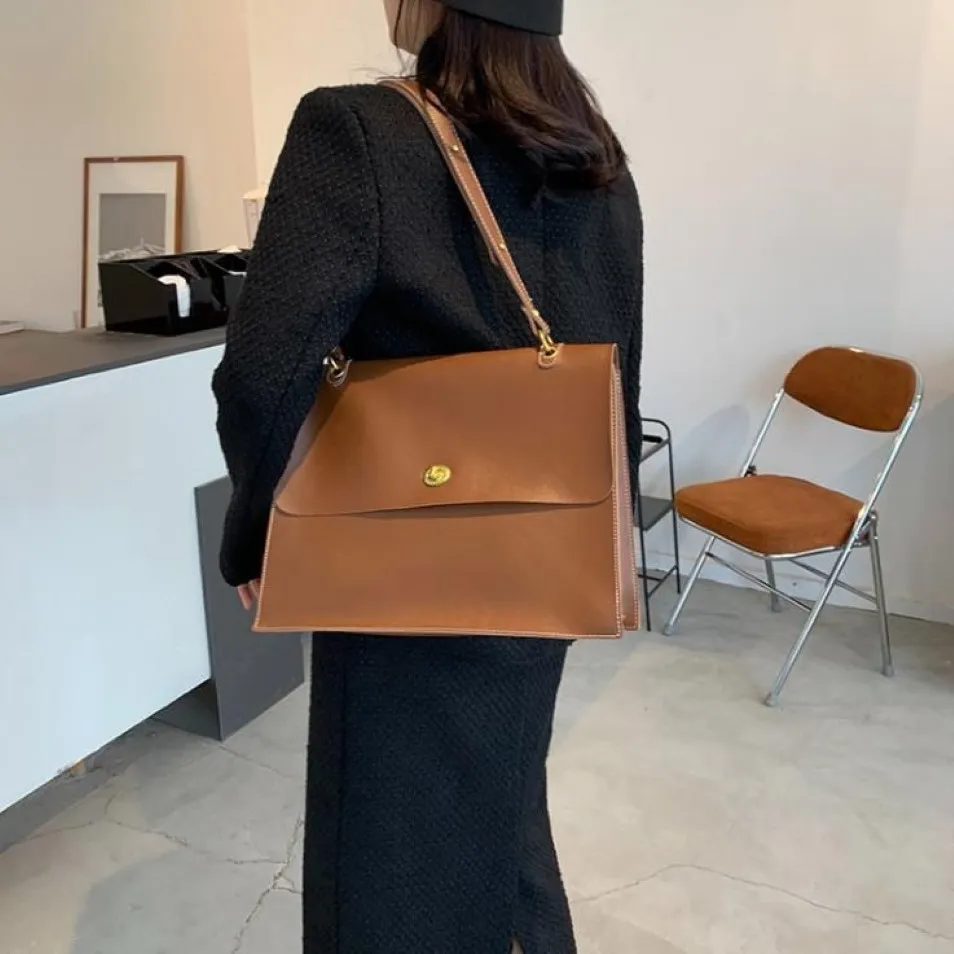 Grand sac rétro en cuir PU pour femmes, sac à main de styliste de qualité, porte-documents pour dames, fourre-tout à bandoulière, 2021, 335g