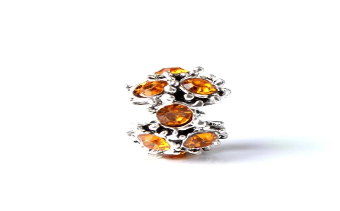 Hot-Selling Charm Bead med Orange Crystal Rhinestone Big Hole Fashion Women Jewelry European Style för Armband2353701