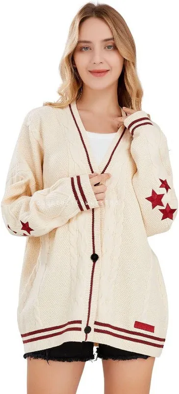 Women's Sweaters Women's Open Front Stars Embroideried Cable Knit Cardigans Button Down Sweater Outwear