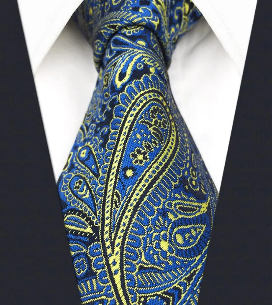 E13 azul amarelo paisley seda gravata masculina casamento clássico laços para masculino clássico novidade extra longo size5160947