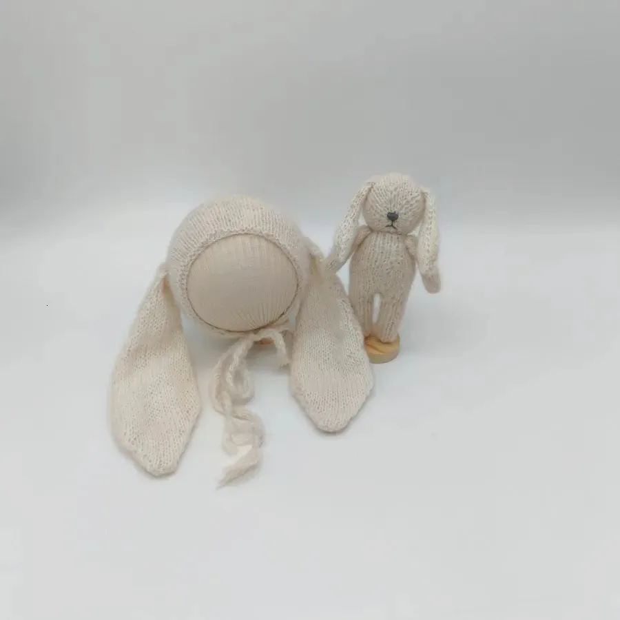 生まれたPographs Props Hat Dolls Sets Hand Kinitte Animals Bunny Bear Bomnet Baby PO Studioアクセサリー240220