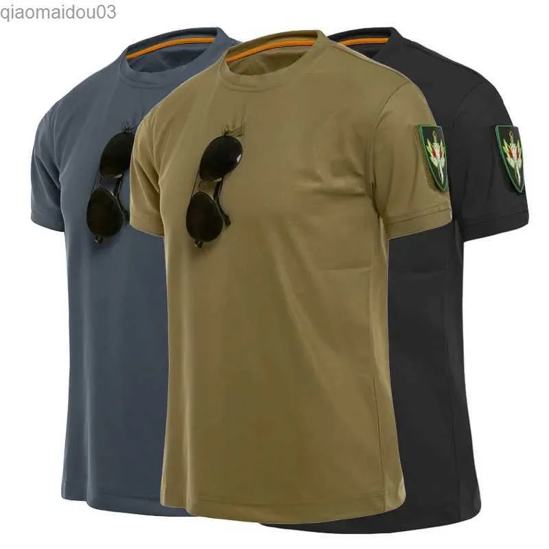 Men's T-Shirts Outdoor Sport Men Tactical T-Shirts Military Hiking Tee Shirt Special Army Loose Cotton Quick Dry Short Sleeve Solid BreathableL2404