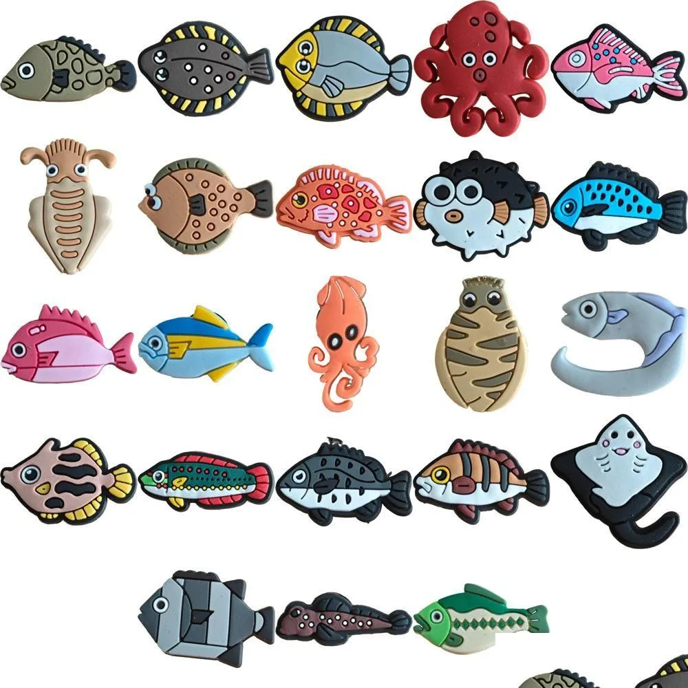 Shoe Parts Accessories Fishes Pattern Charms For Clog Bubble Slides Sandals Pvc Decorations Christmas Birthday Gift Party Favors D Dhkbo