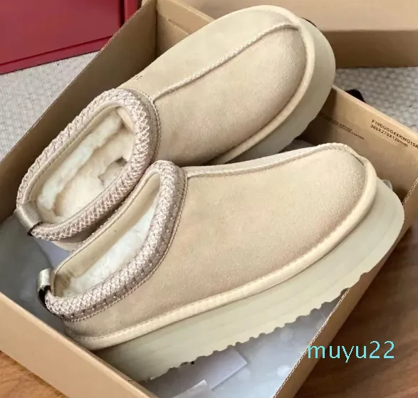 2024 مصمم نساء Tazz Slippers Tasman Fur Slides الكلاسيكية الخردل بذور فائقة منصة Mini Boot Slip-on