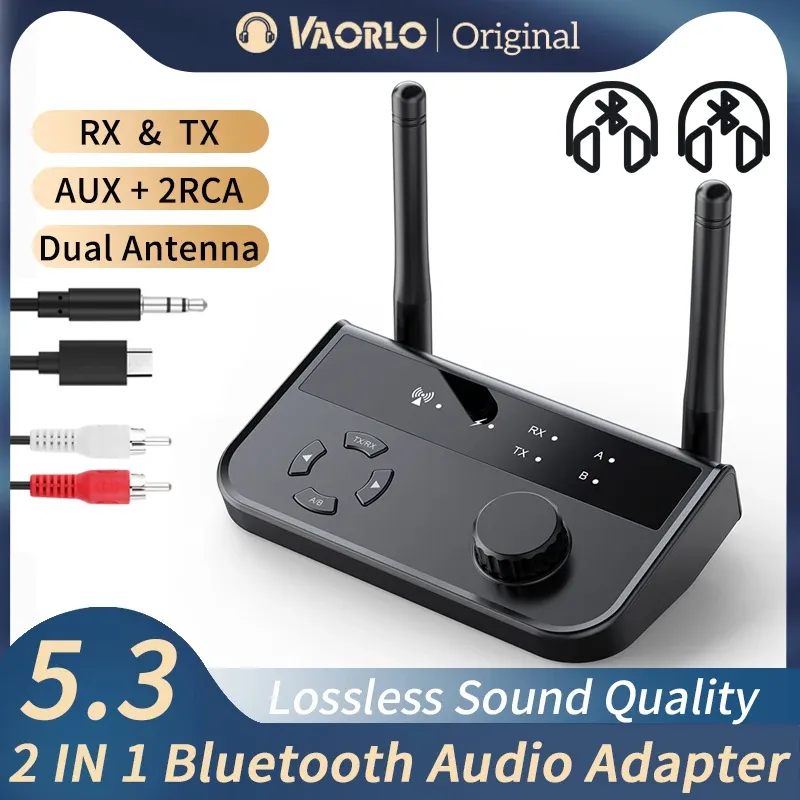 Lautsprecher Multipoint Bluetooth 5.3 Audio Sender Empfänger 3,5 mm AUX 2 RCA Stereo Musik Wireless Adapter für Auto TV PC Home Lautsprecher