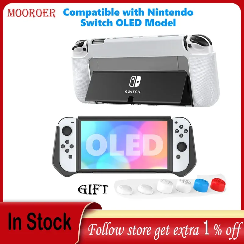 Cases Mooroer Dockable Case for Switch OLED Model TPU PC Protective Case Compatible with Nintendo Switch OLED Bracket Cover Case