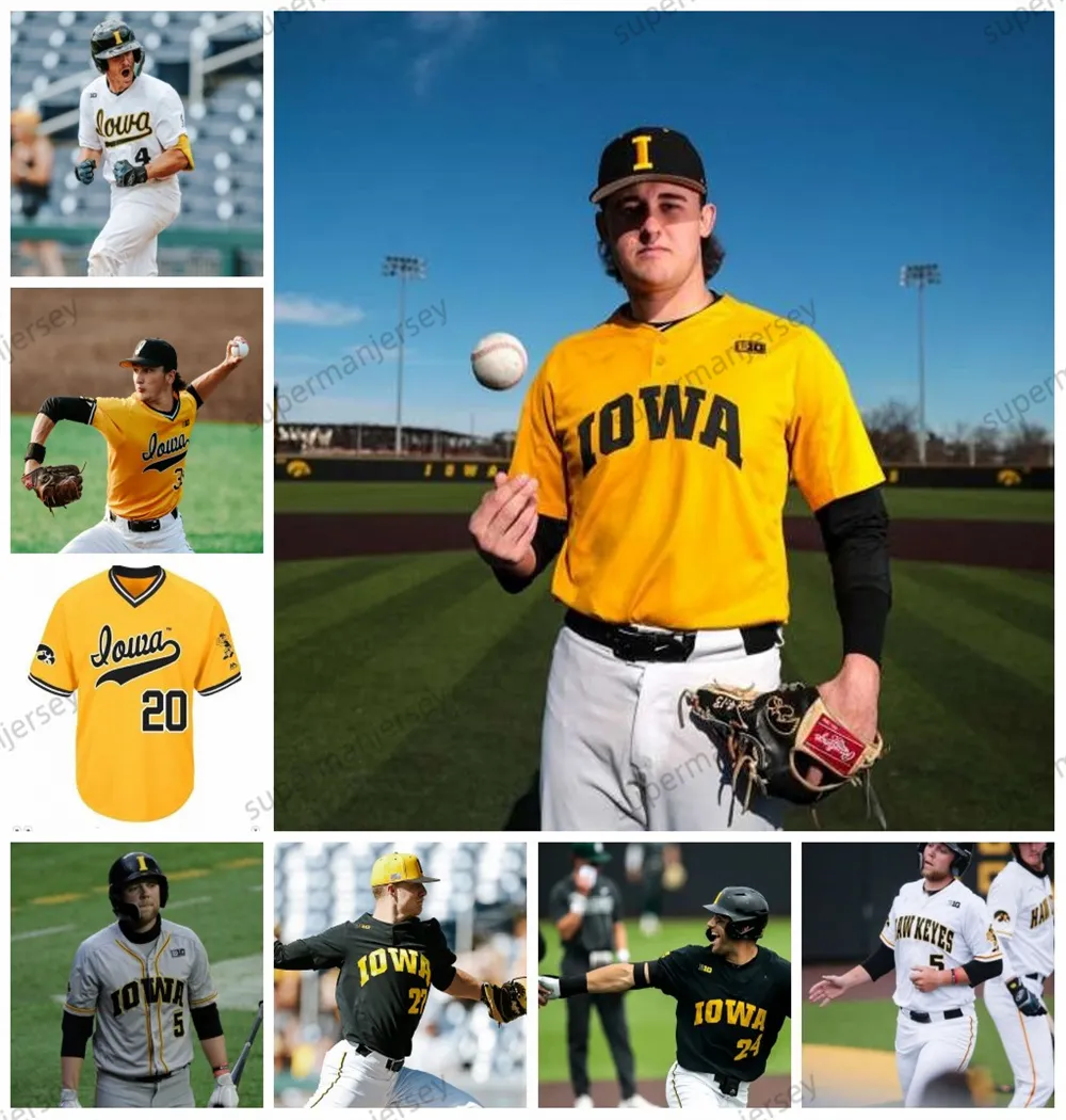 Maillot de baseball Iowa Hawkeyes Cade Moss Brody Brecht Zach Voelker Ty Langenberg Jared Simpson Marcus Morgan Luke Llewellyn Maillots de l'Iowa pour hommes cousus sur mesure