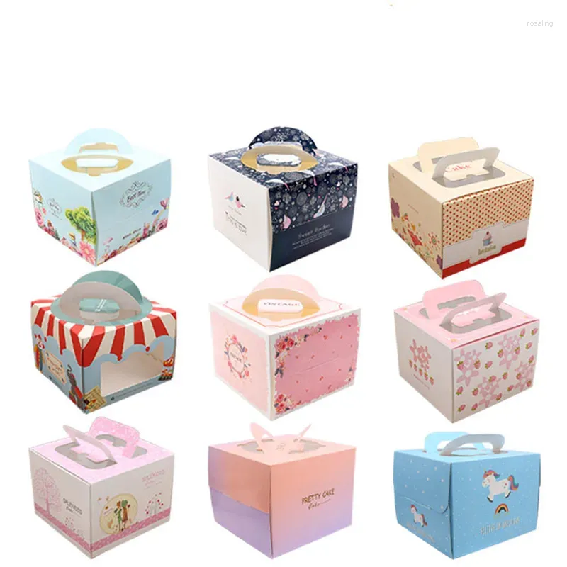 Present Wrap 40st/Lot Circus Series Portable Cake Box Dubbel Buckle Window Paper Packaging Boxes For Cupcakes Candy and Biscuit