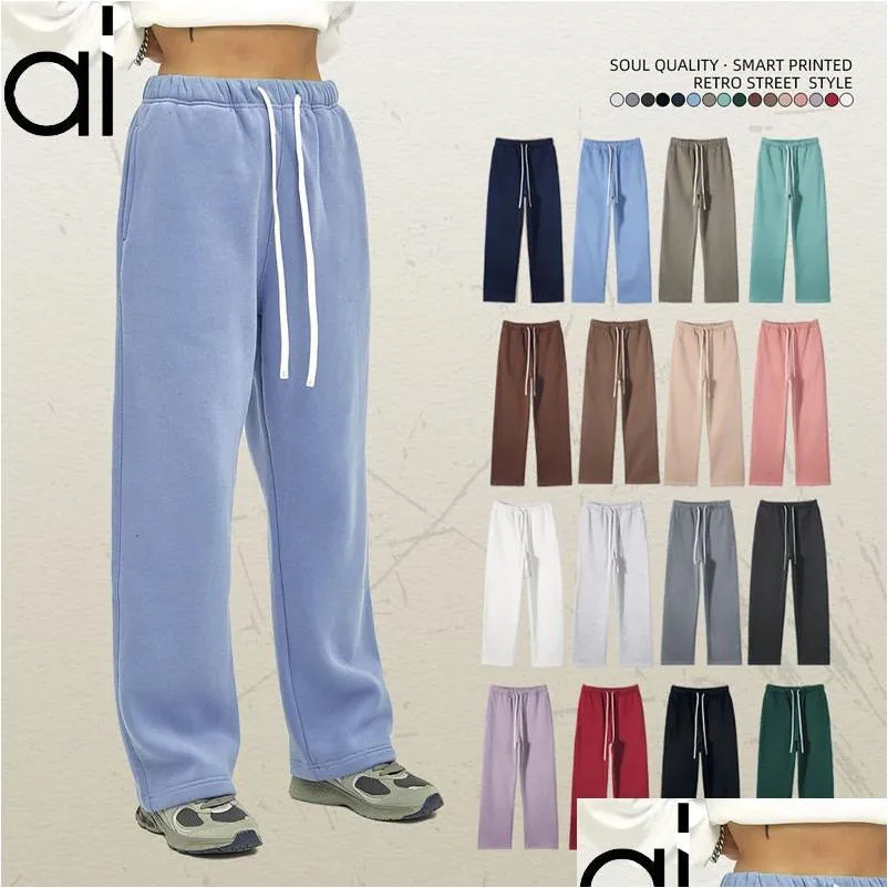 Yoga Outfit Al Yoga Scholar Straight Leg Sweatpants P Warming And Wearable High-Rise Jogger Pants Heavy Weight Casual Sportswear Uni S Dh5Qx
