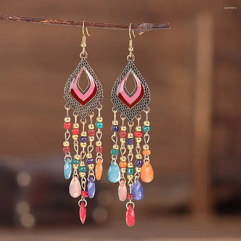 Boucles d'oreilles bohème longues pampilles pour femmes, perles ethniques, bijoux d'oreille, accessoires Boho pour filles