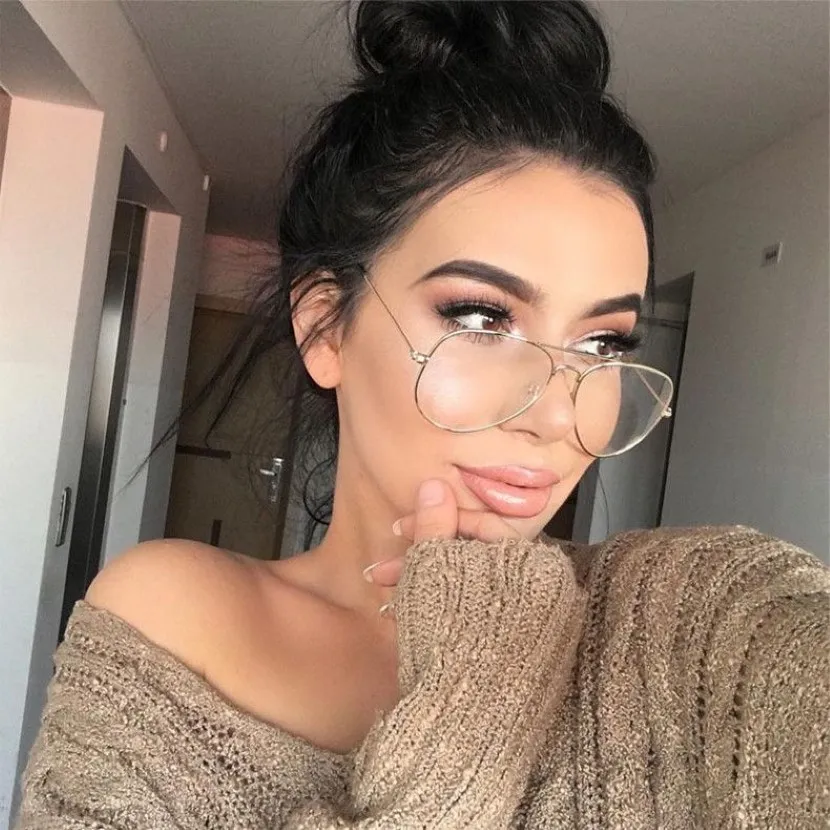 Mode Sonnenbrille Rahmen Klare Gläser Retro Brillen Metall Gold Myopie Brillen Frauen Männer Spektakel Optische Rahmen Transparent 2220Z