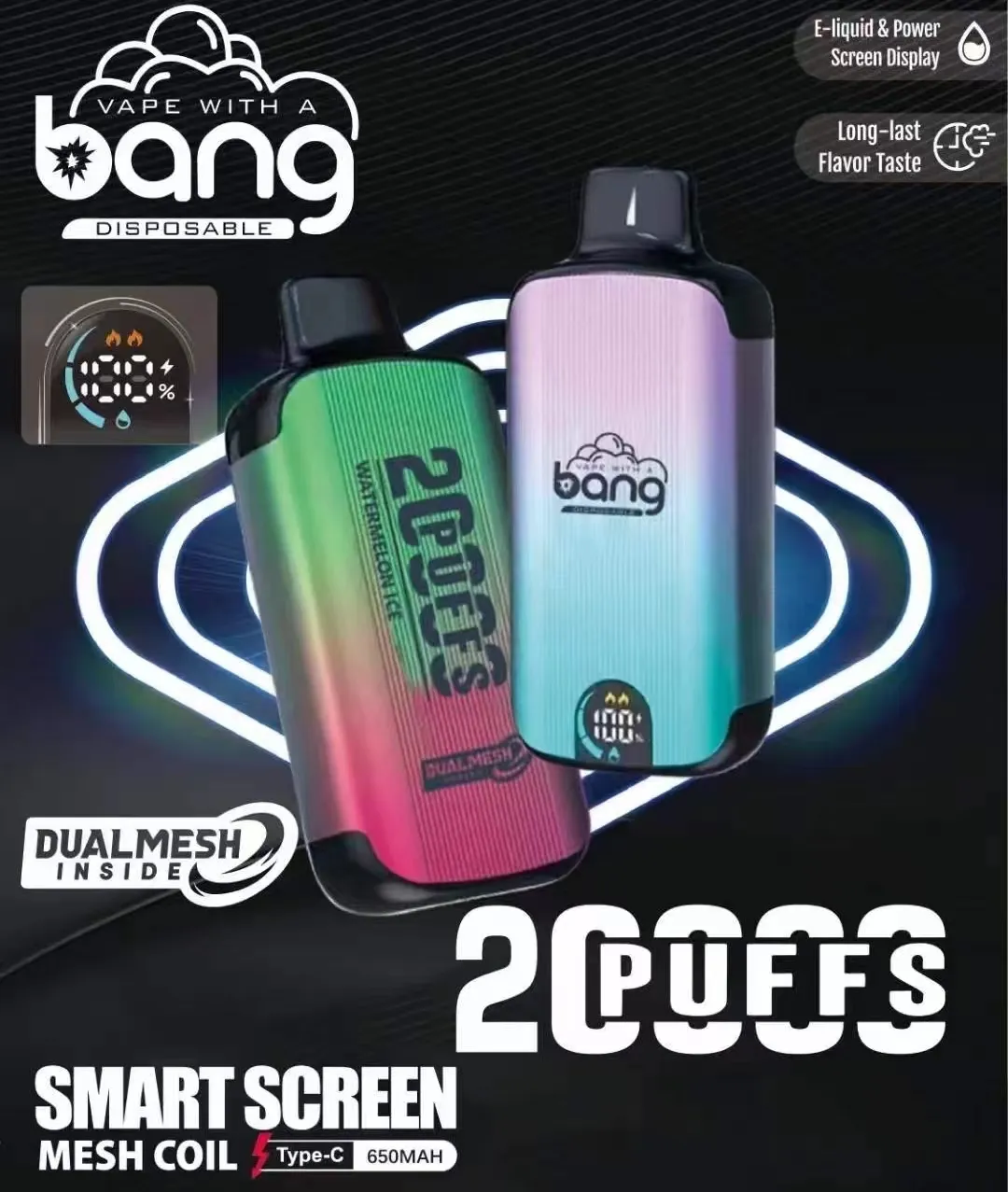 BANG 20000 PULD 20K PULD 28ML PROBLOADED 650MAH Uppladdningsbar penna engångsvape 0%2%3%5%Intelligent display