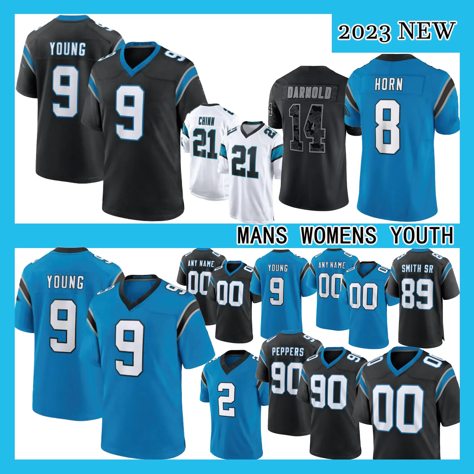 9 Bryce Young Miles Sanders Brian Burns voetbalshirt Adam Thielen Bradley Bozeman Chinn Jaycee Horn lkem Ekwonu heren