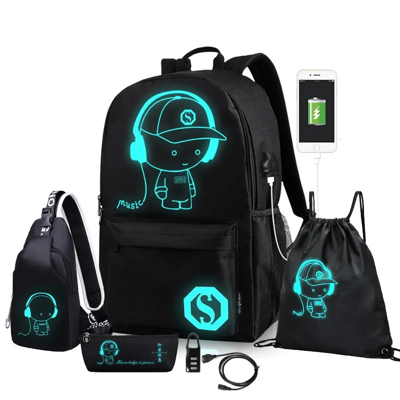 School Backpack for Boy Girls Anime Cartoon Luminous Childrens Bags AntiTheft Bookbag Daypack Shoulder Rucksack Laptop Bag 240219