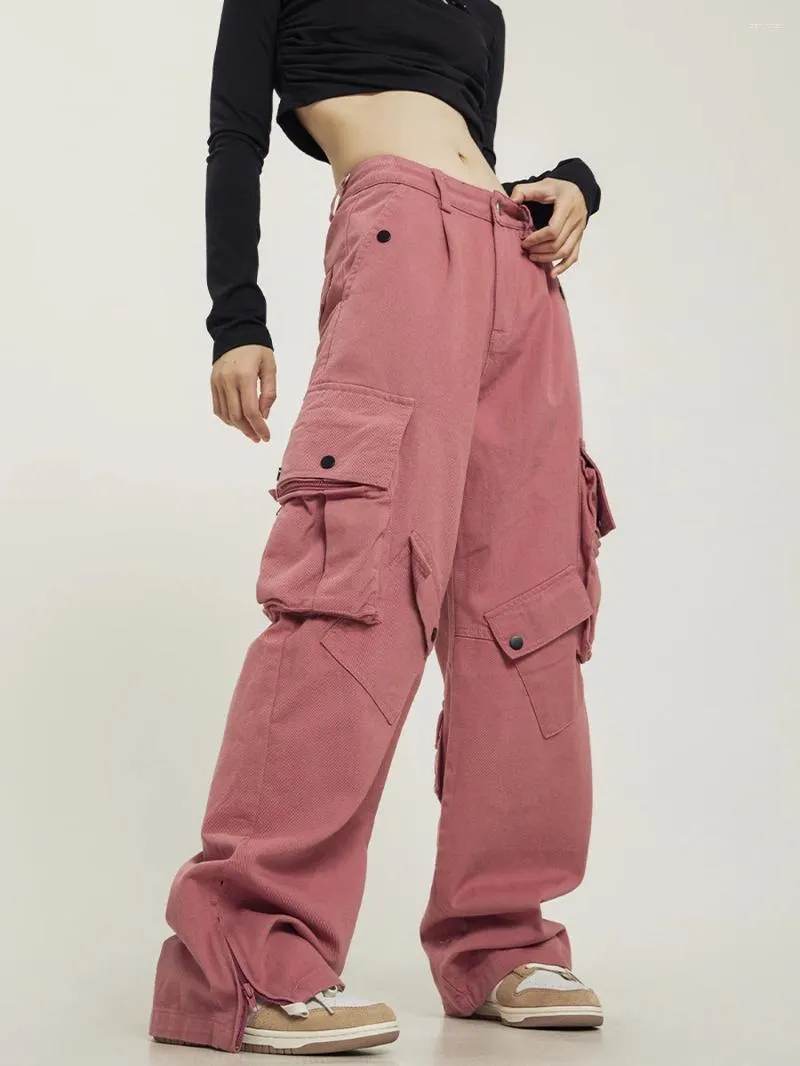 Kvinnor Pants Pink Cargo Women Baggy Y2K Fashion High Street Korean Streetwear Harajuku Designer Original Loose Wide Leg Fleared Byxor