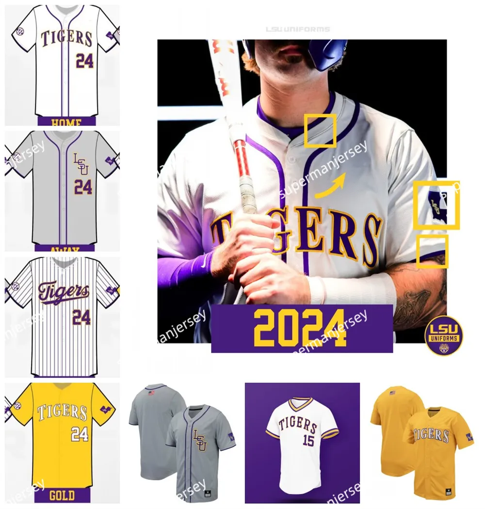 Dylan Crews Paul Skenes Ty Floyd 2024 Jersey de beisebol LSU Mikie Mahtook Aaron Hill Jacob Berry Grant Taylor Tre Morgan costume