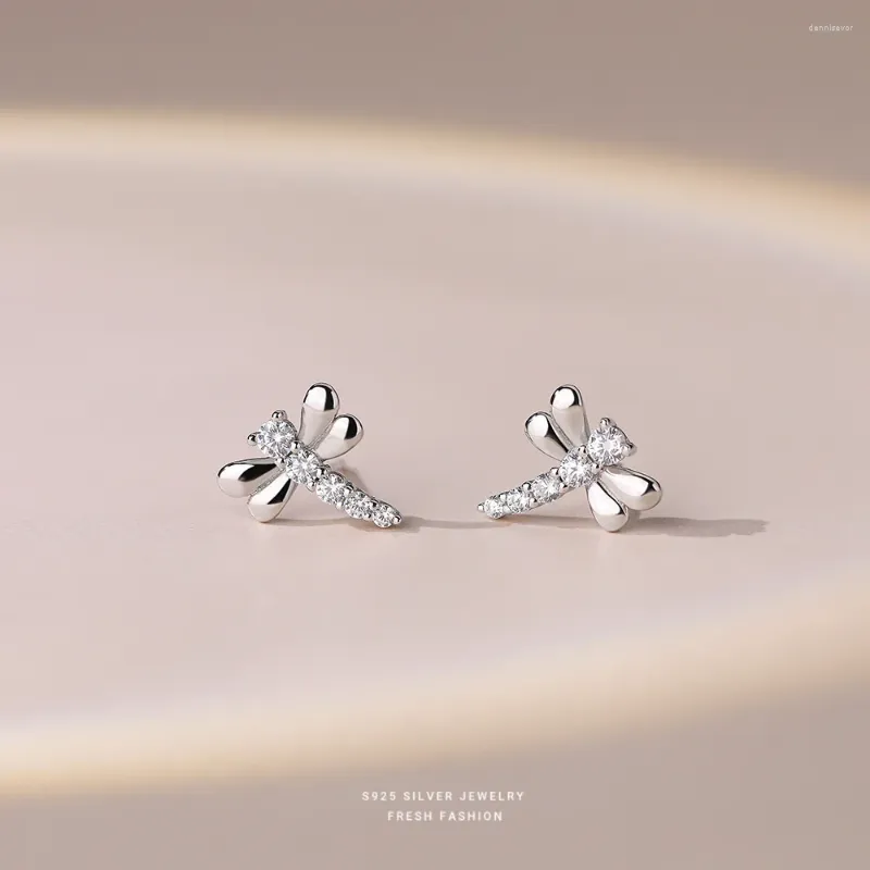 أقراط مسمار Pure S925 Sterling Silver Zirconia Dragonfly للنساء إكسسوارات المجوهرات الفاخرة هدية