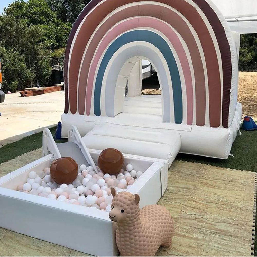 8ft wholesale Commercial Outdoor colourful Macaron Bounce House Inflatable Jumping Wedding Bouncy Castle white Wedding Bouncer with blower free air ship