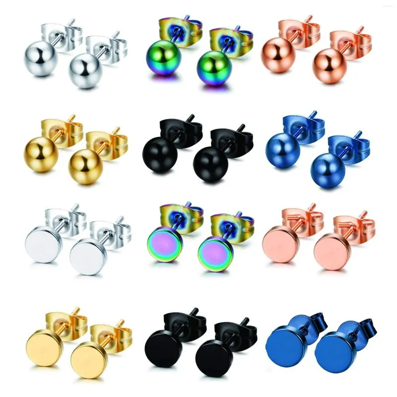 Stud Earrings 12 Pairs Stainless Steel Ball For Women Men Hypoallergenic Simple Round Disc Set Punk Jewelry Size 2-10mm