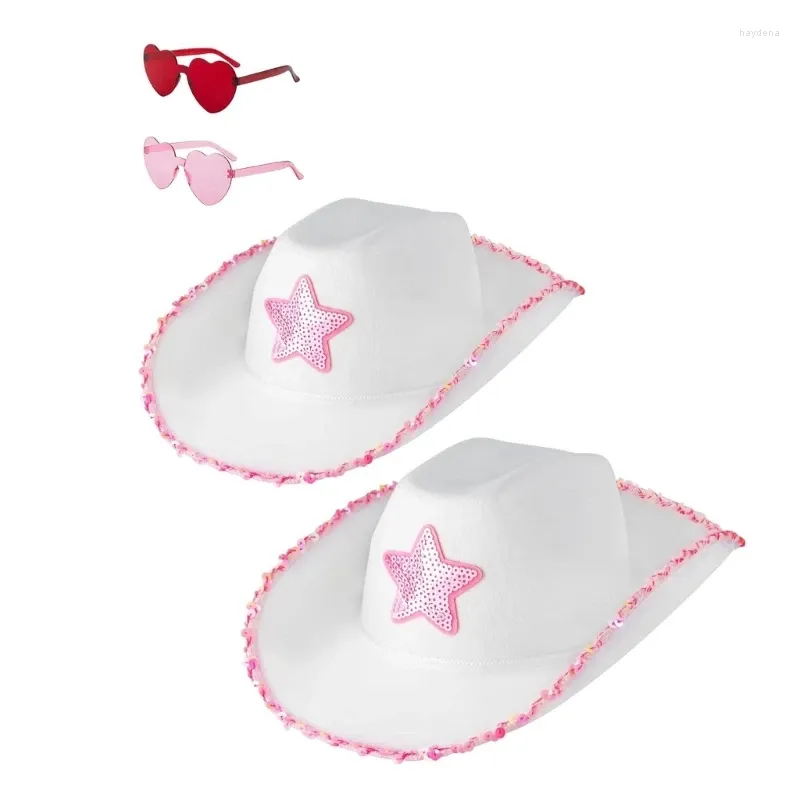 Berets Handmade Wedding Party Bride Cowgirl Hat With Heart Sunglasses Bridal Western Sequins Star Pattern Sunproof Tools