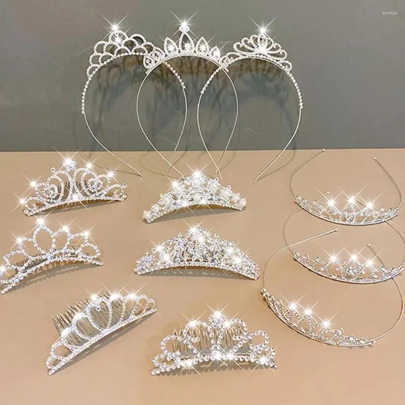 Accessori per capelli Elegante copricapo in argento Bella perla di cristallo Dolce grande copricapo Pettine per bambini Corona in stile coreano