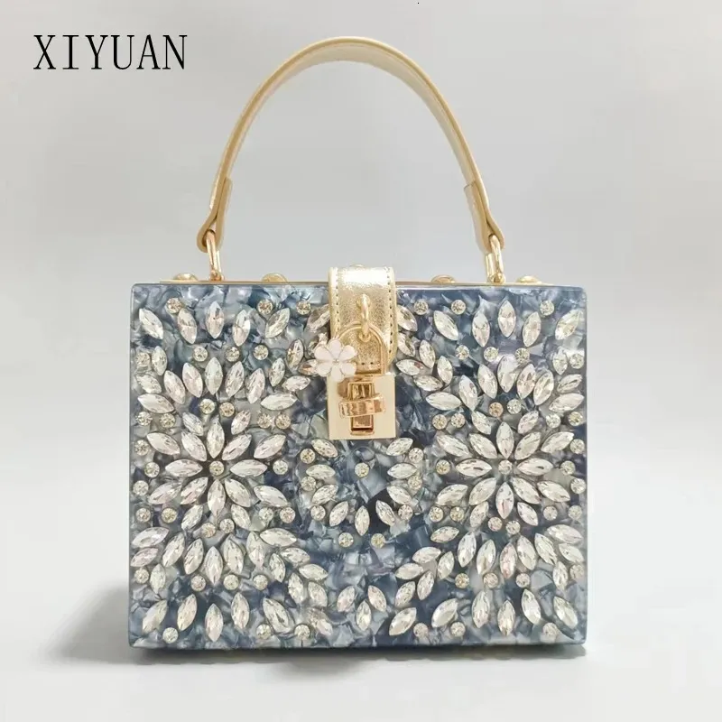 XIYUAN Lady Acrylic Evening Bags For Wedding Party BlackBluePink Clutch Purse With Chain Handbags Flower Day Clutches 240223