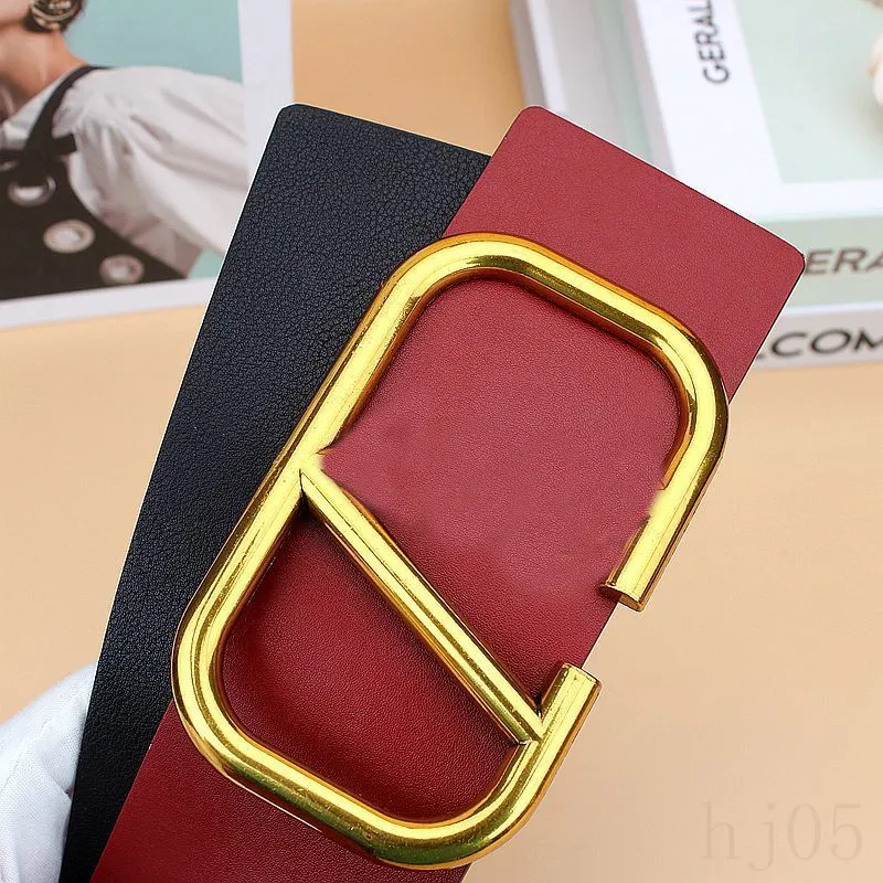 Leather womens belt luxury wide designer belts plated gold retro v buckle smooth 7cm solid color cinture red brown black leather belt reversible YD021 B4