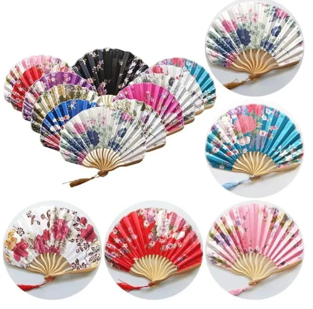 Handfächer im chinesischen japanischen Stil, personalisiertes Muster, Seide bedruckt, Bambus-Faltfächer, Handfächer für Hochzeiten, 576Q