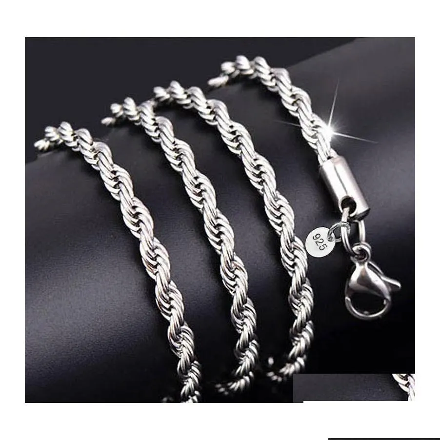 Kedjor 925 Sterling Sier 2mm M Twisted Rope Chain Halsband för kvinnor Män modesmycken 16 18 20 22 24 26 28 30 tum droppe Delive DHL7H