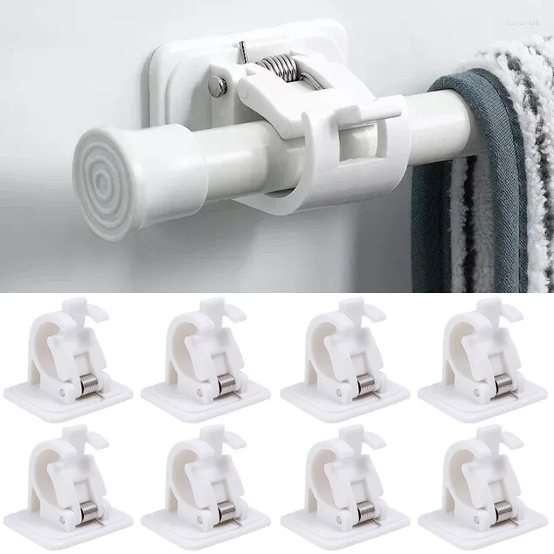 Hooks 2pcs Self Adhesive Curtain Rod Bracket Punch-free Clip Nail-Free Adjustable Shower Hanging Holder