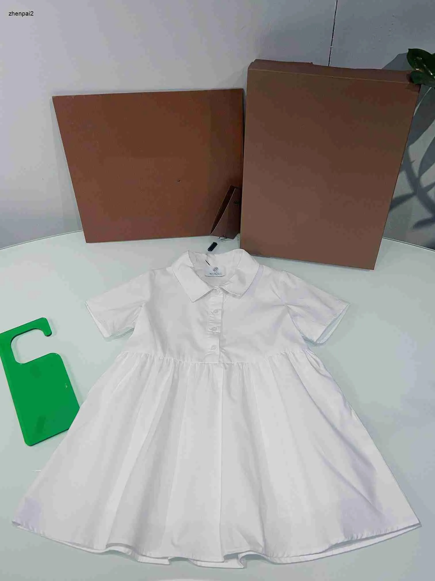 Luxury girl dress Pure white baby Pleated skirt Size 100-140 kids designer clothes Back logo print Short sleeve child frock 24Feb20