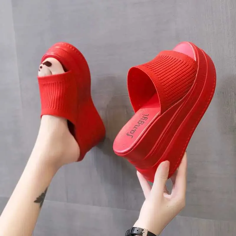 Slippers Red and white slippers wedge boots womens sandals platform sandals womens summer sandals beach sandals J240224