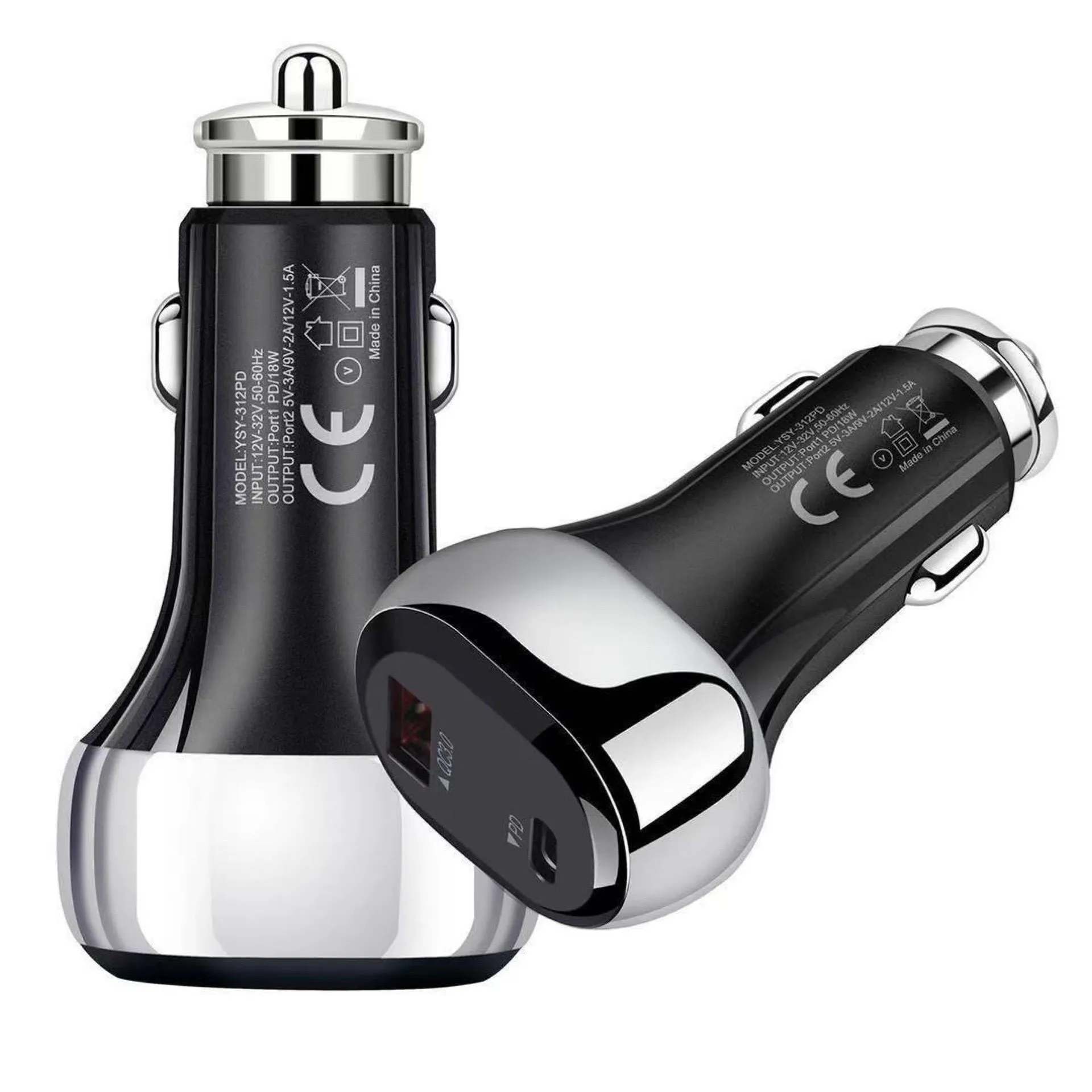 38W USB-C Dual Port Car Charger USB-C PD 20W and QC 3.0 USB-A 18W Car Adapter