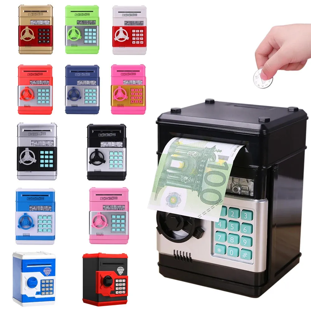 Electronic Piggy Bank ATM Password Money Box Cash Coins Saving Box ATM Bank Automatic Deposit Safe Box Kids Gift Drop 240222