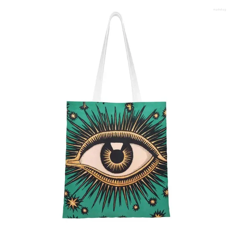 Boodschappentassen Alziende Oog Art Kruidenier Draagtas Vrouwen Leuke Evil Mystic Ogen Canvas Schouder Shopper Grote Capaciteit Handtassen