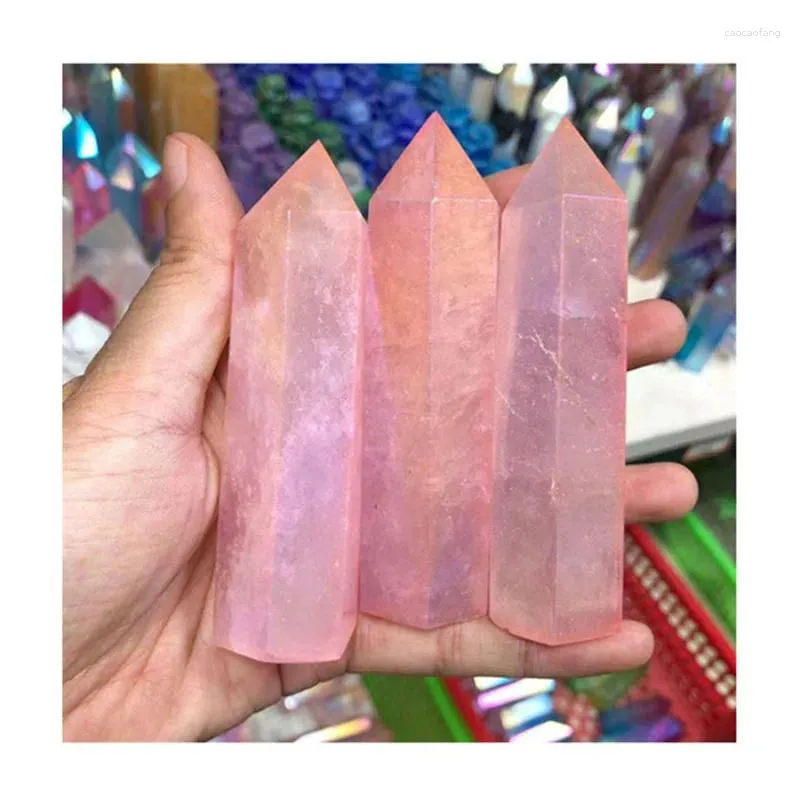 Decorative Figurines Pink Aura Clear Quartz Wand Point Natural Stones For Home Decoration