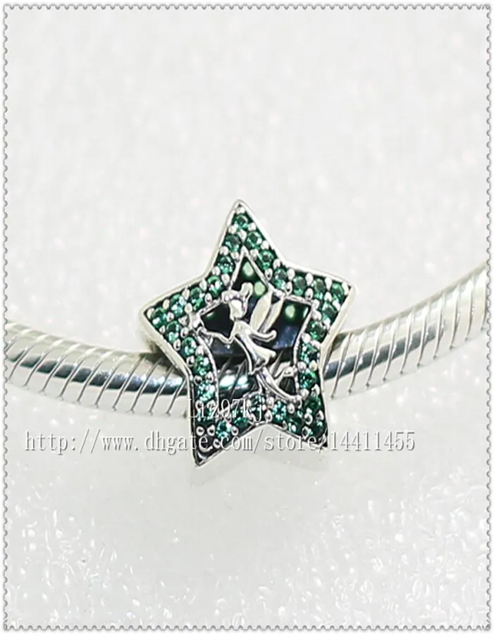 Nieuwe 925 Sterling Zilver Tinker Bell Star Charm Kraal met Teal Cz Past Europese Stijl Sieraden Armbanden Ketting Hangers9308488