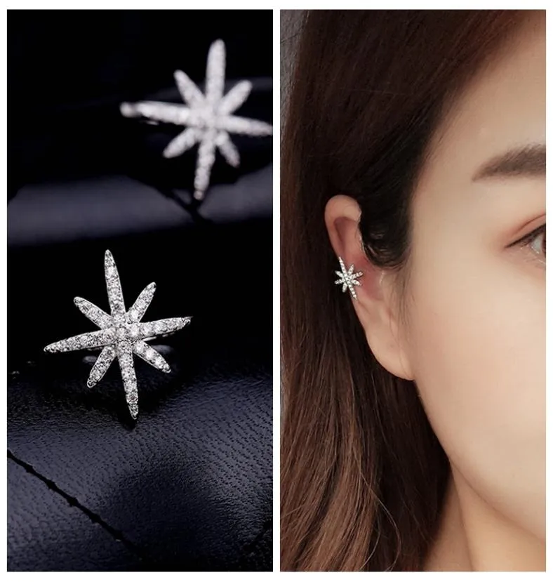 Migga Trendy Cubic Zirconia Star Ear Cuff White Gold Color Clip Earrings Inga genomborrade kvinnor Girls Brincos7188305