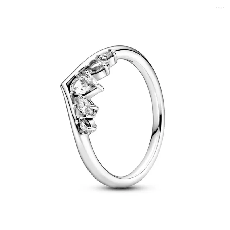 Anneaux de cluster Authentique 925 Sterling Silver Sparkling Poire Marquise Wishbone Bague de mode pour les femmes Cadeau DIY Bijoux