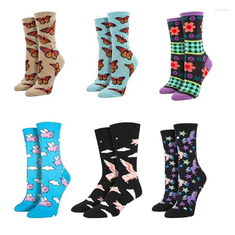 Femmes chaussettes INS mode fou dessin animé porcelet coton coloré heureux licorne hommes mignon drôle Couples personnalité