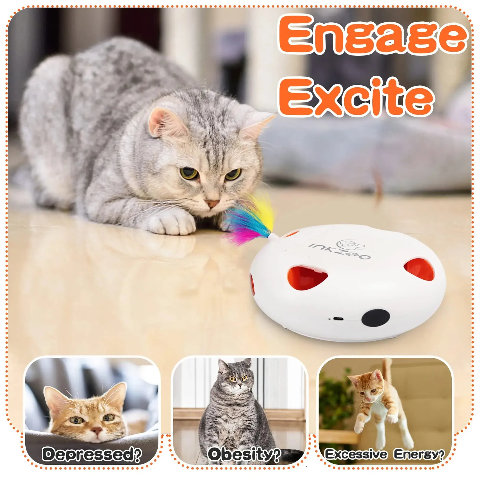 Inkzoo Cat Toys Interactive Cat Toys för inomhuskatter Smart Interactive Kitten Toy Automatic 7 Holes Mice Whack-A-Mole 240219