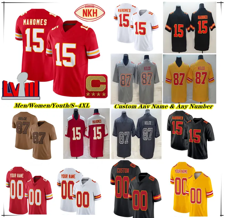 Patrick Mahomes Travis Kelce KC Football Jersey Isiah Pacheco Clyde Edwards-Helaire Chris Jones Rashee Rice George Karlaftis Drue Cranquill Chiefes Nick Bolton 4xl